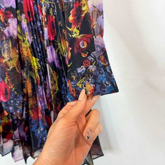 JASON WU COLLECTION Lavalier Bow floral dress pleated skirt long sheer sleeve - Picture 4 of 9